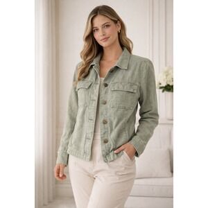 Nicole Miller New York Sage Green Linen Blend Utility Field Jacket Womens Small